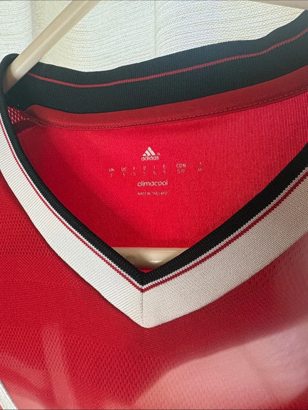 adidas Red Manchester United Short-Sleeve Soccer Jersey with White Accents